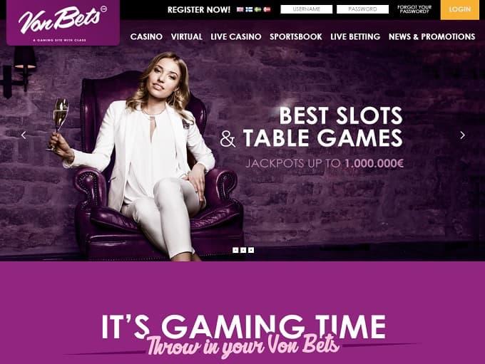 VonBets casino homepage
