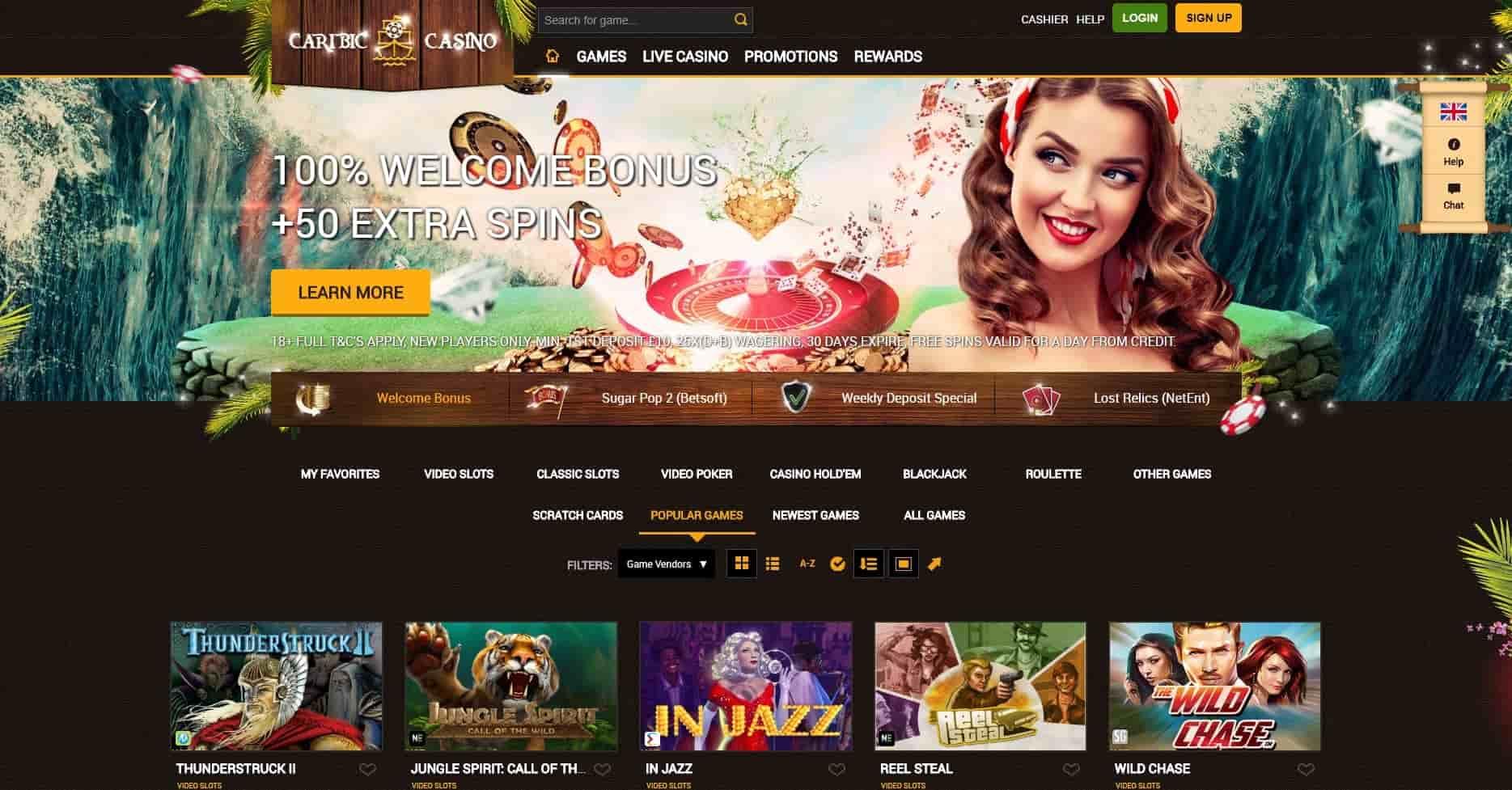 Caribic casino homepage