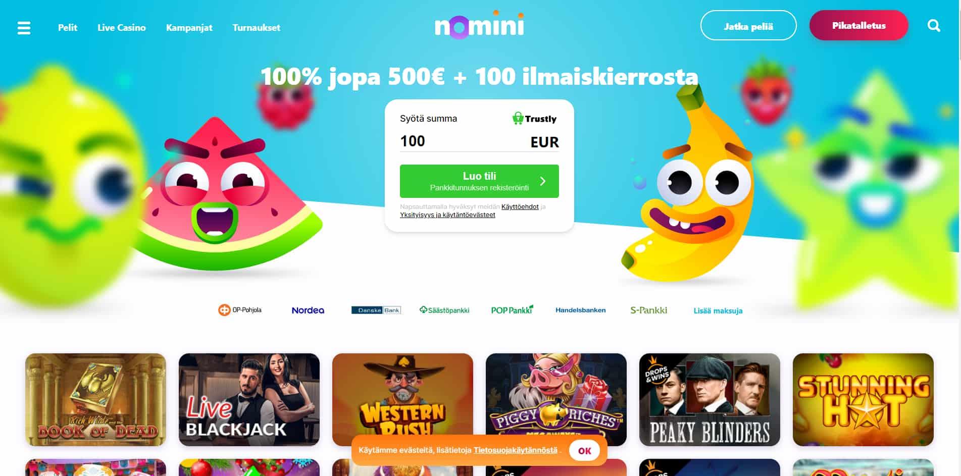Nomini casino homepage