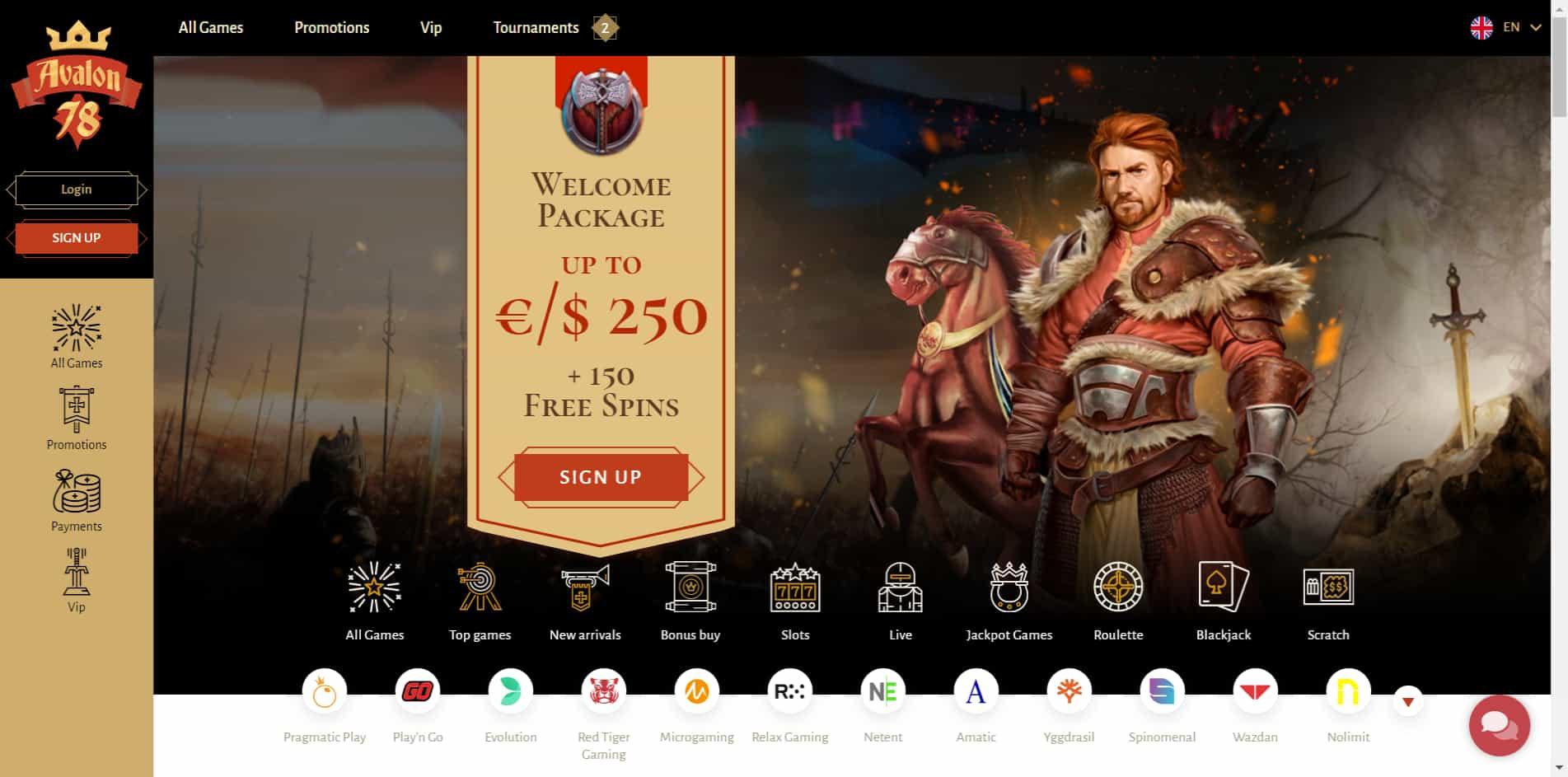 Avalon78 casino homepage