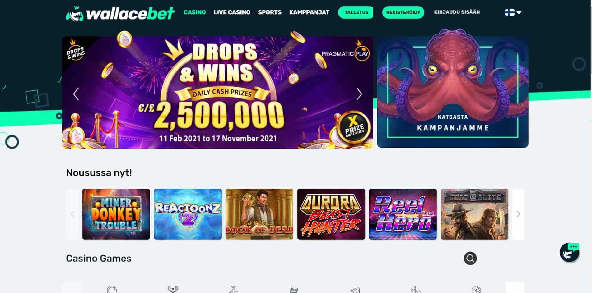WallaceBet casino homepage