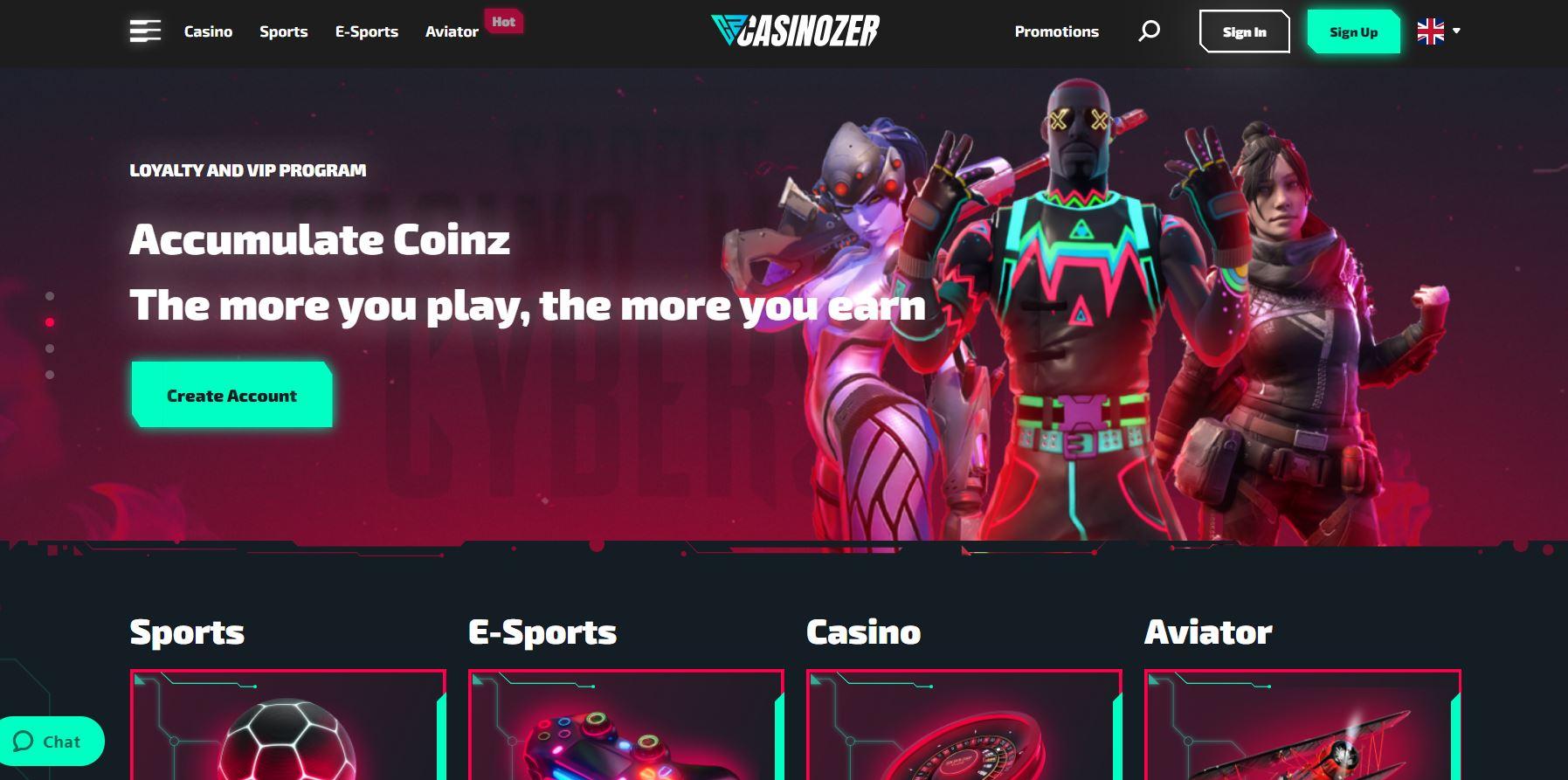 Casinozer homepage