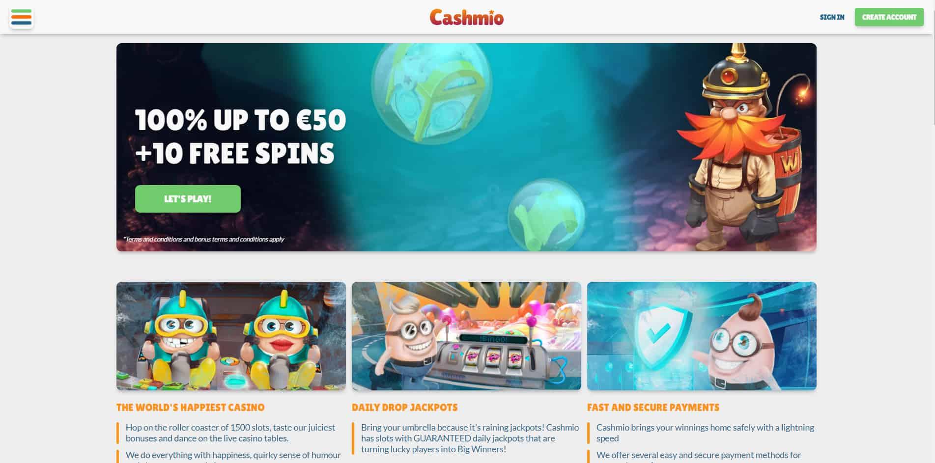 Cashmio casino homepage