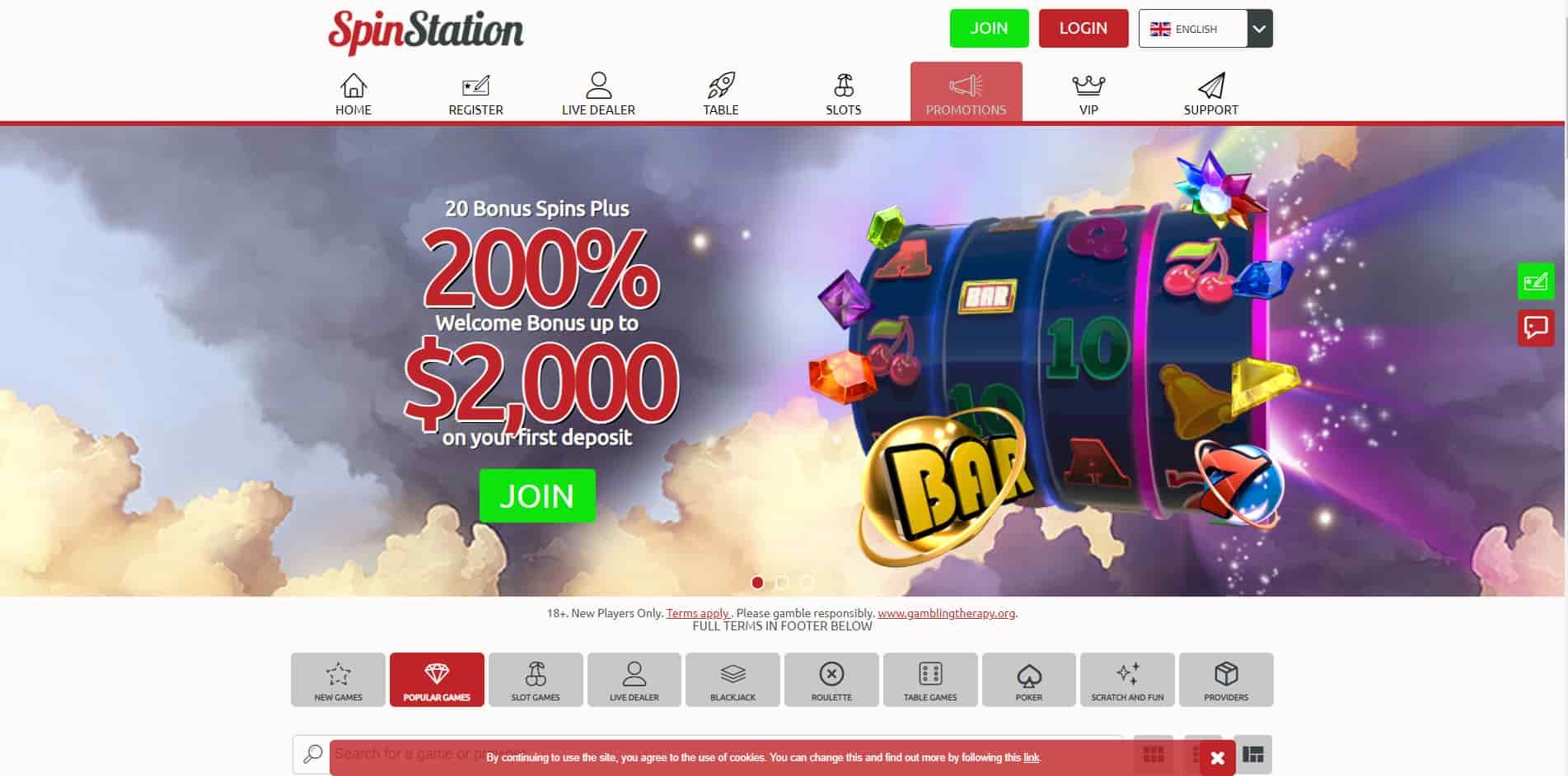Spin Station casino homepage