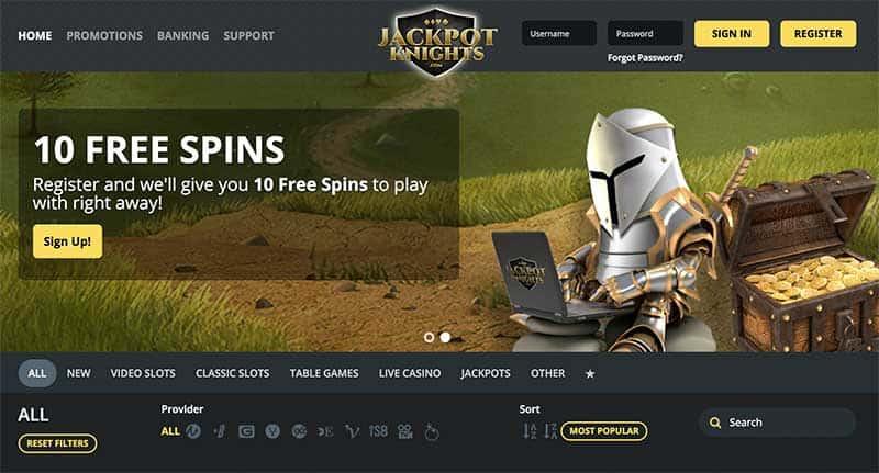 Jackpot Knights casino homepage