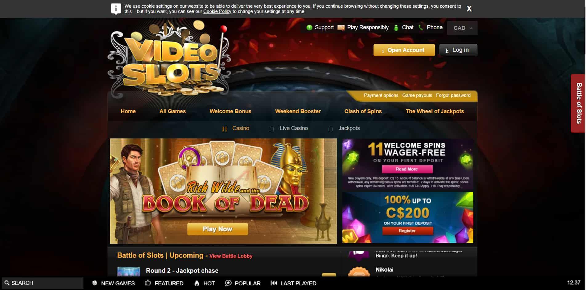 Videoslots casino homepage