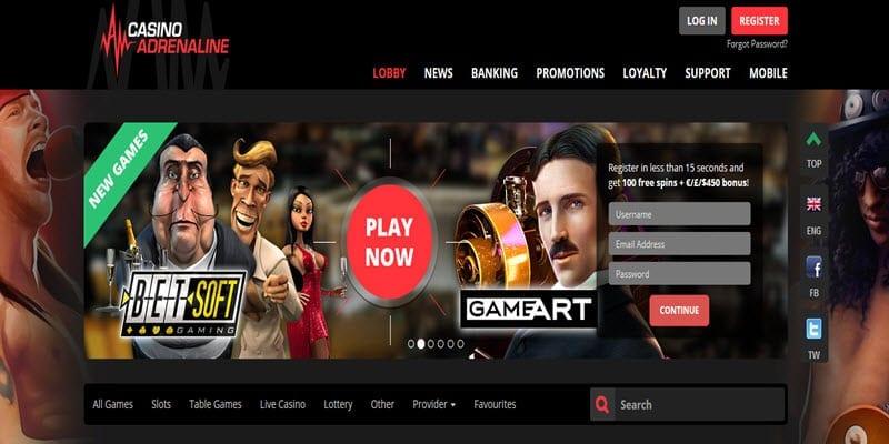 adrenaline casino homepage