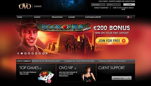 OVO casino homepage
