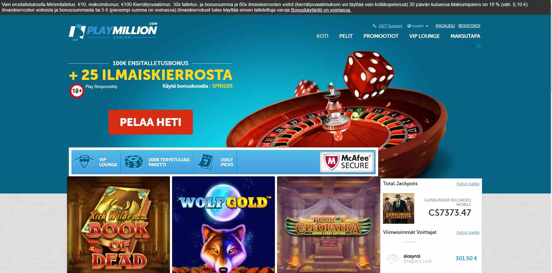 PlayMillion casino homepage