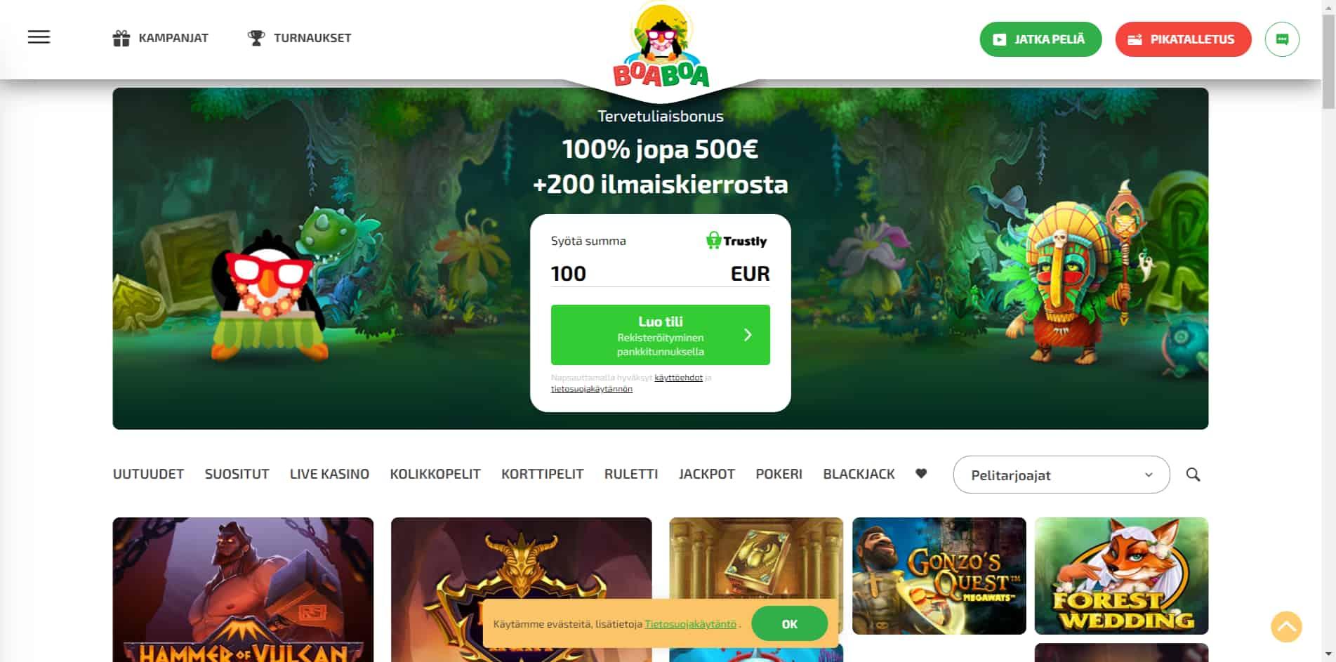 BoaBoa casino homepage