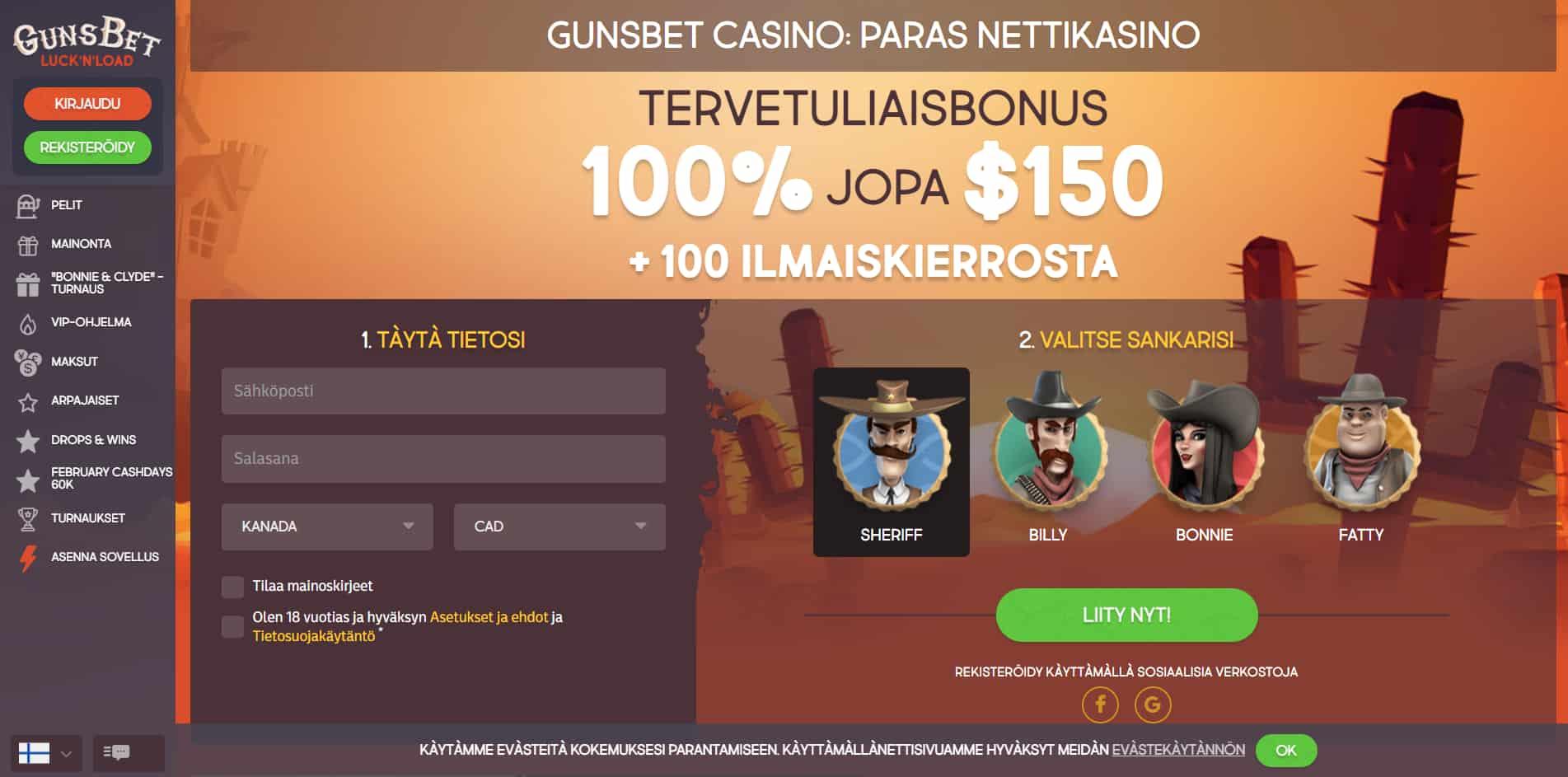 GunsBet casino homepage