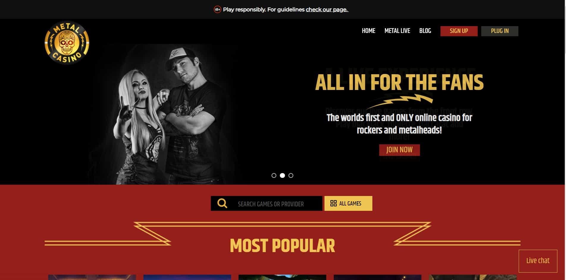 Metal casino homepage