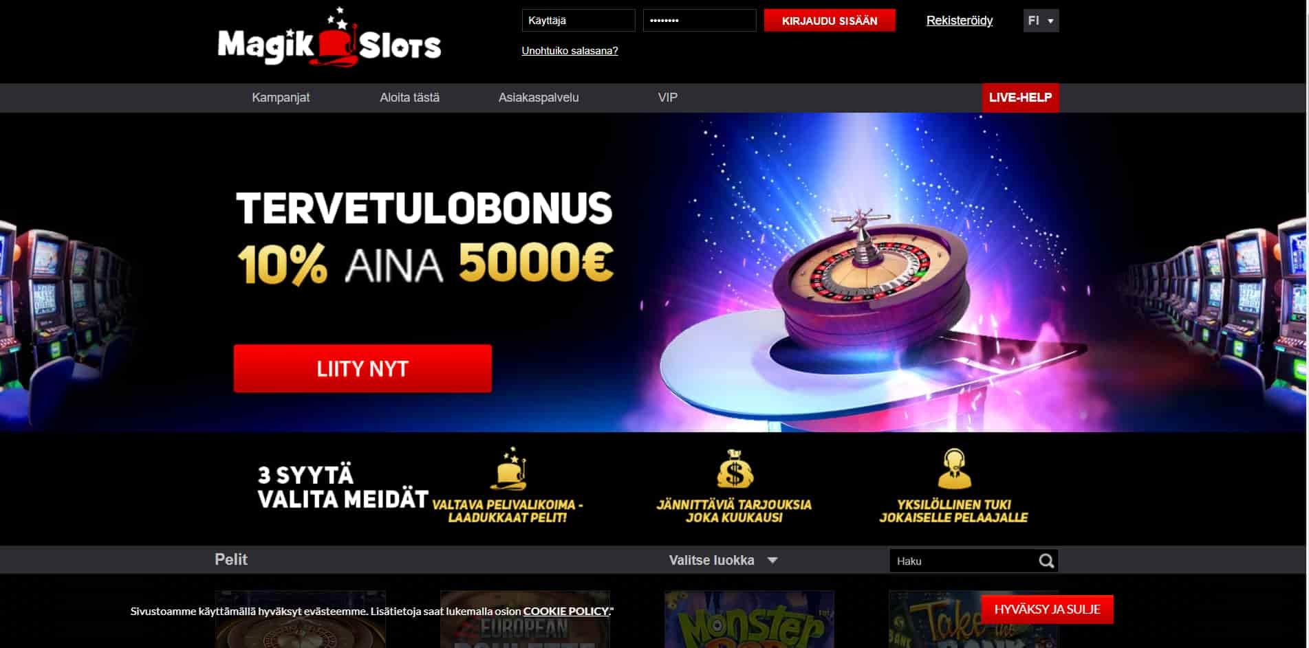 Magik Slots casino homepage