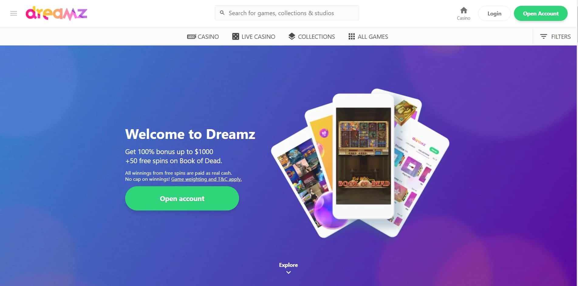 Dreamz casino homepage