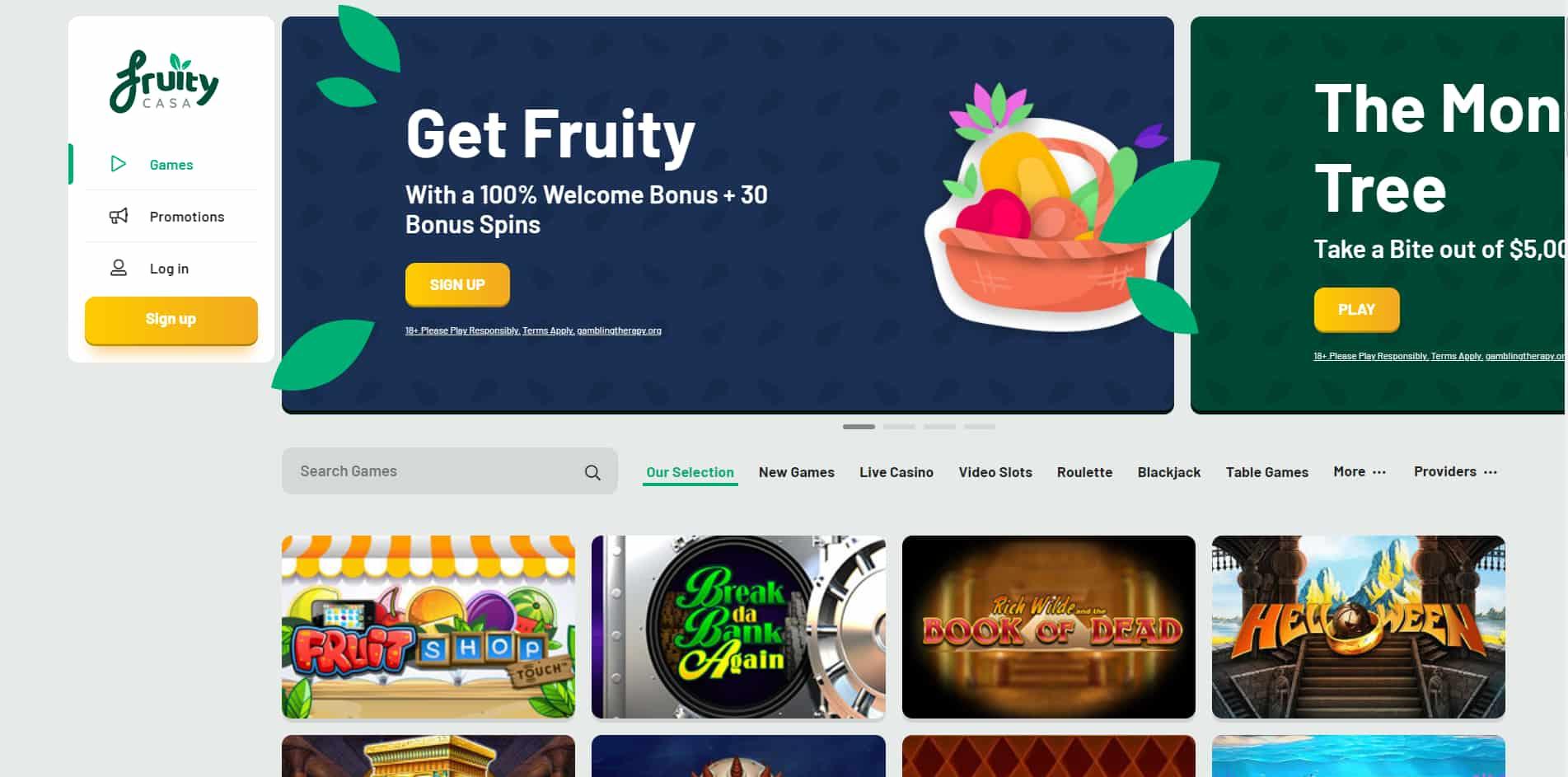 FruityCasa casino homepage