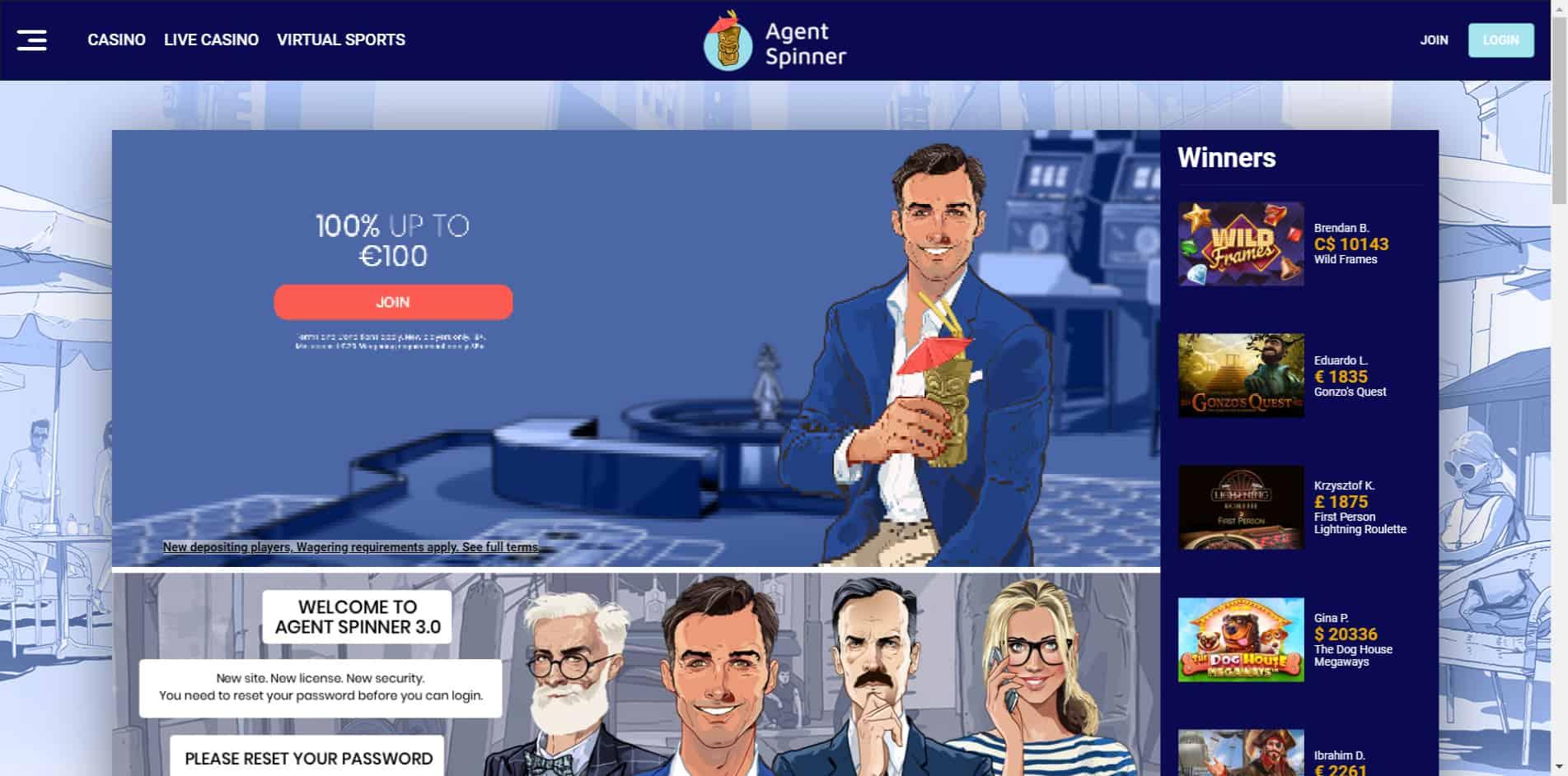 Agent-Spinner casino homepage