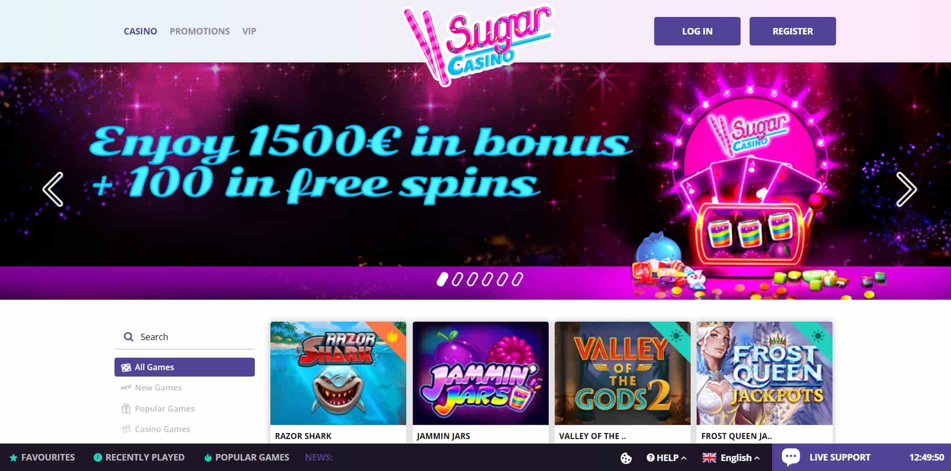 Sugar casino homepage