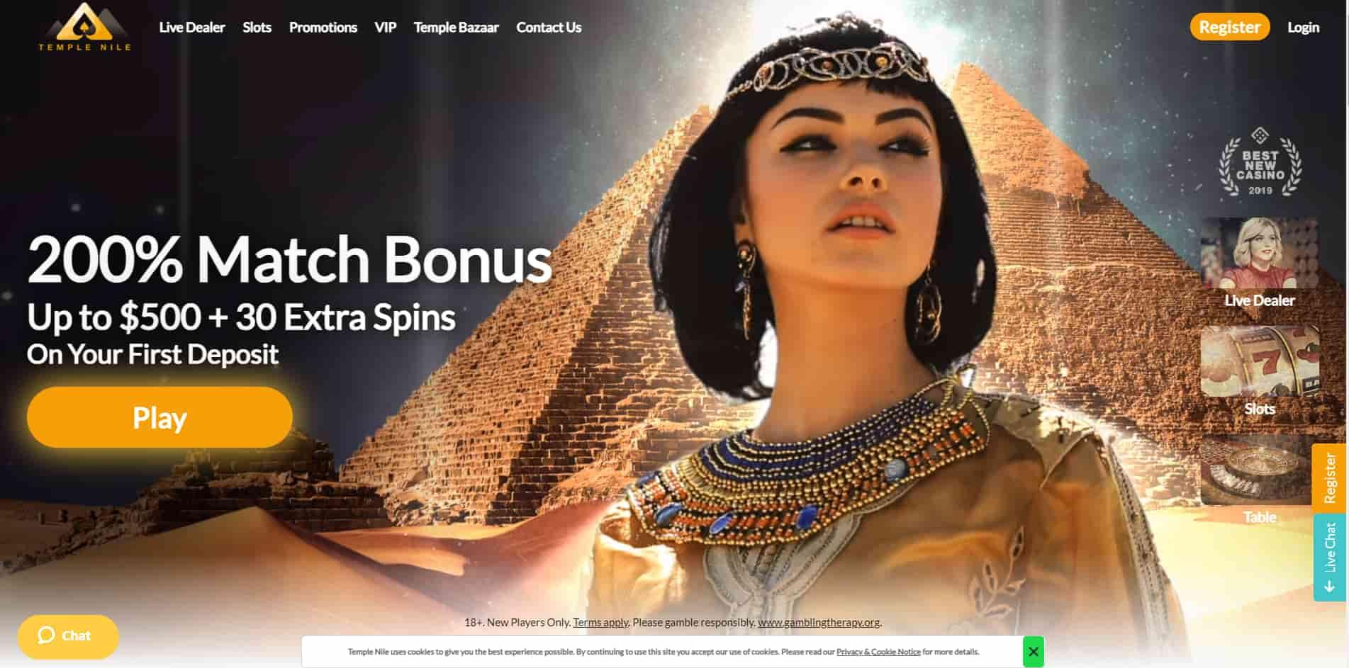 Temple Nile casino homepage