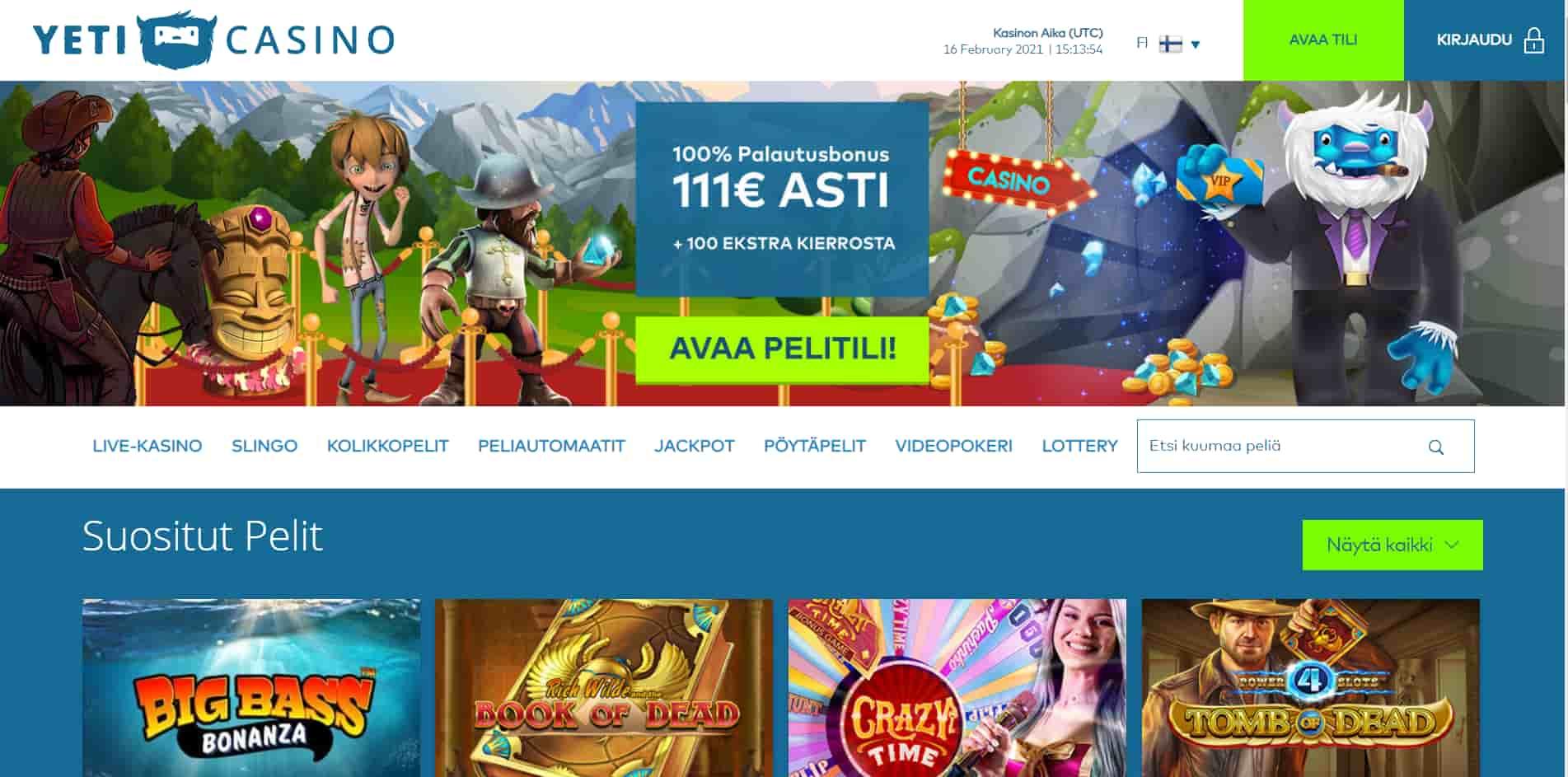 Yeti casino homepage
