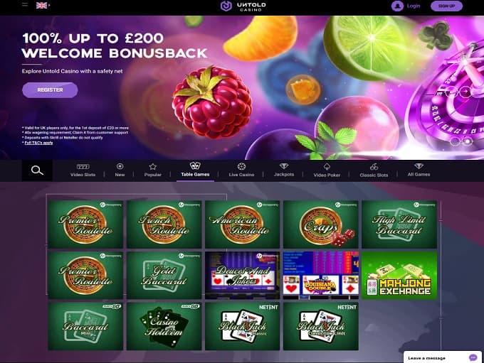 Untold casino homepage