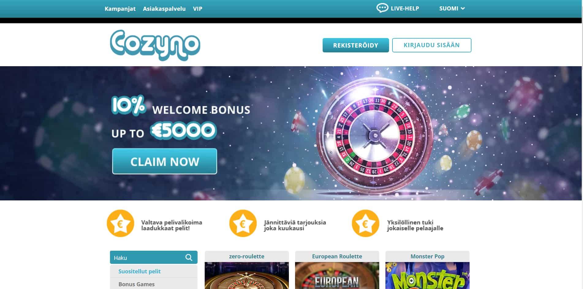 Cozyno casino homepage
