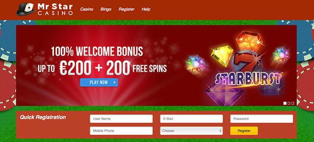 Mr Star casino homepage
