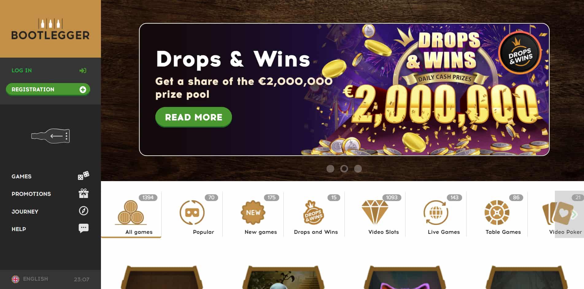 Bootlegger casino homepage