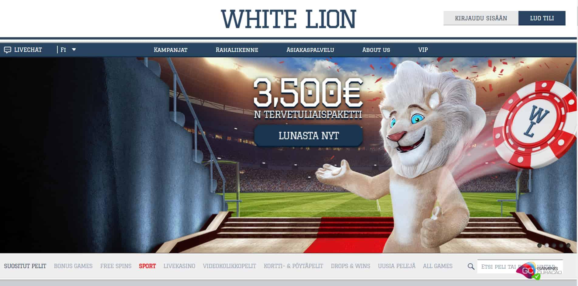 White Lion Bets casino homepage