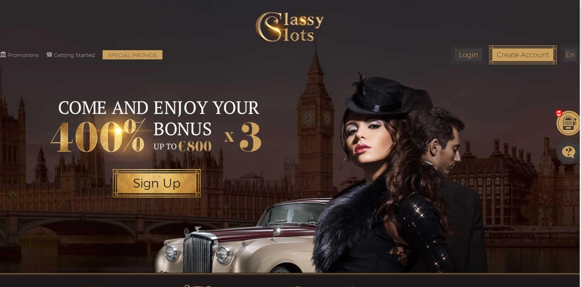 Classy Slots casino homepage