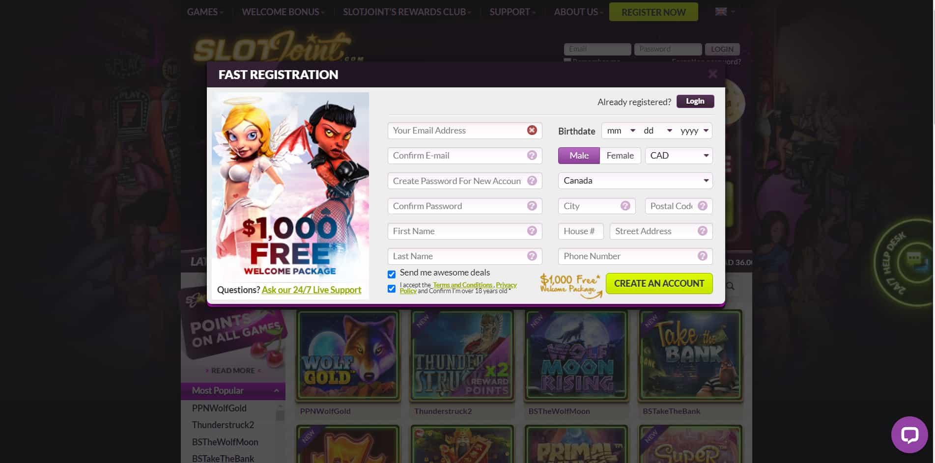 SlotJoint casino homepage