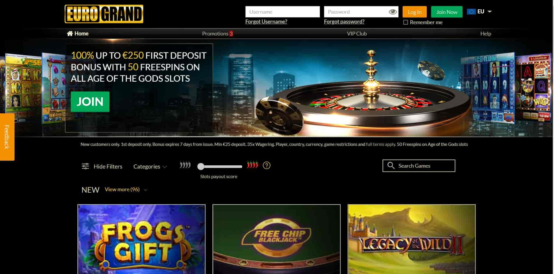 Eurogrand casino homepage