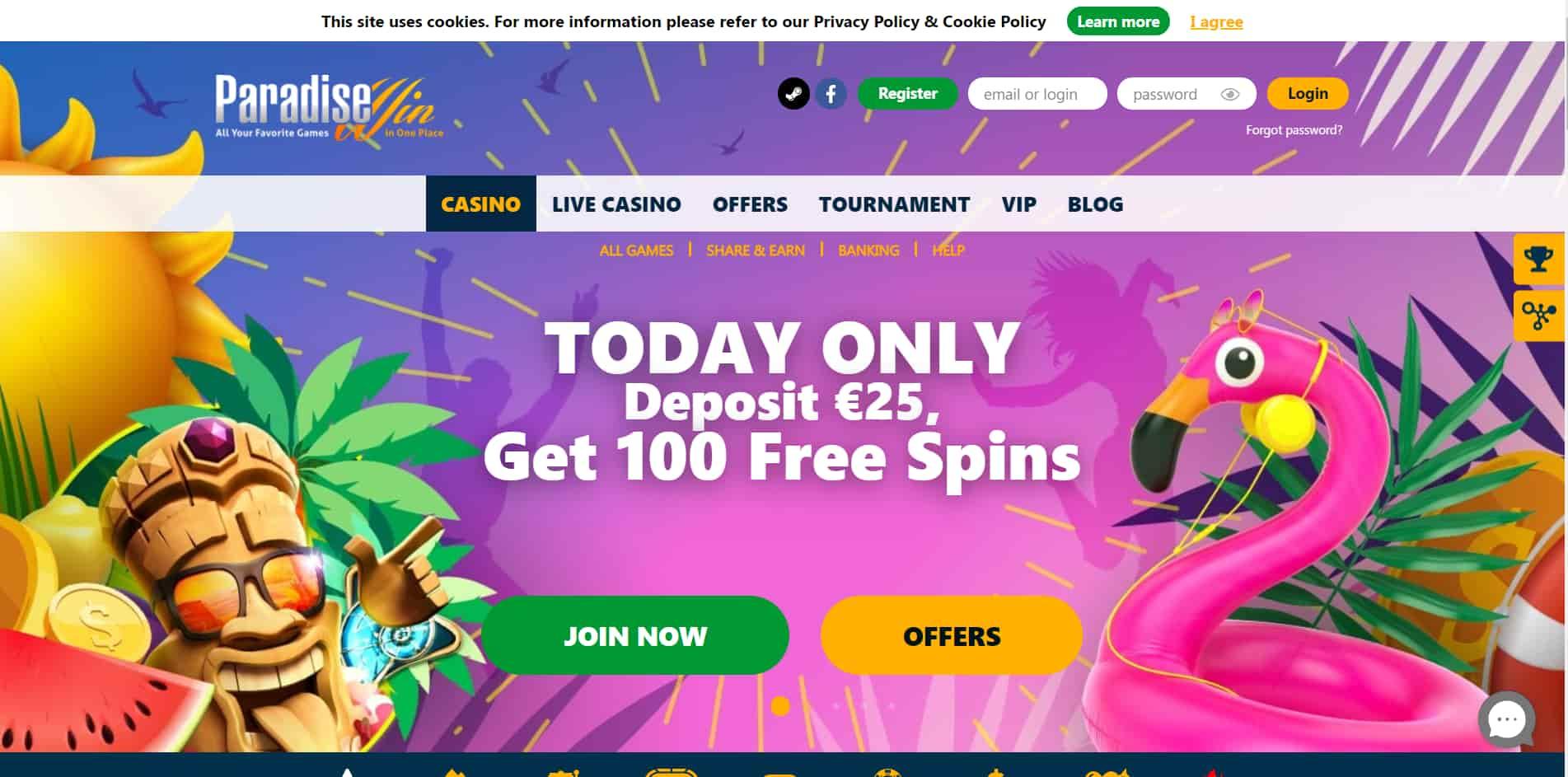ParadiseWin casino homepage