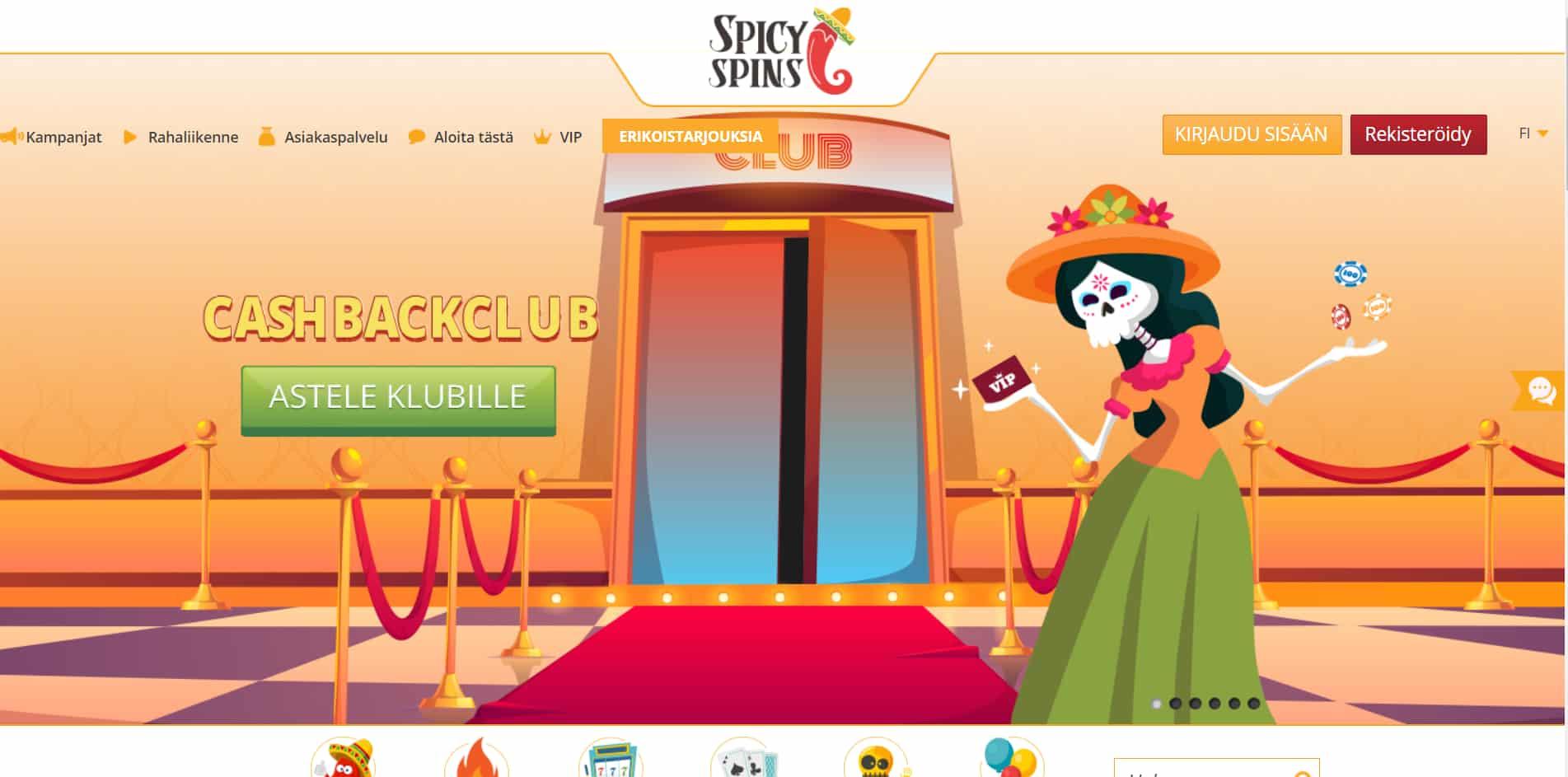 SpicySpins casino homepage