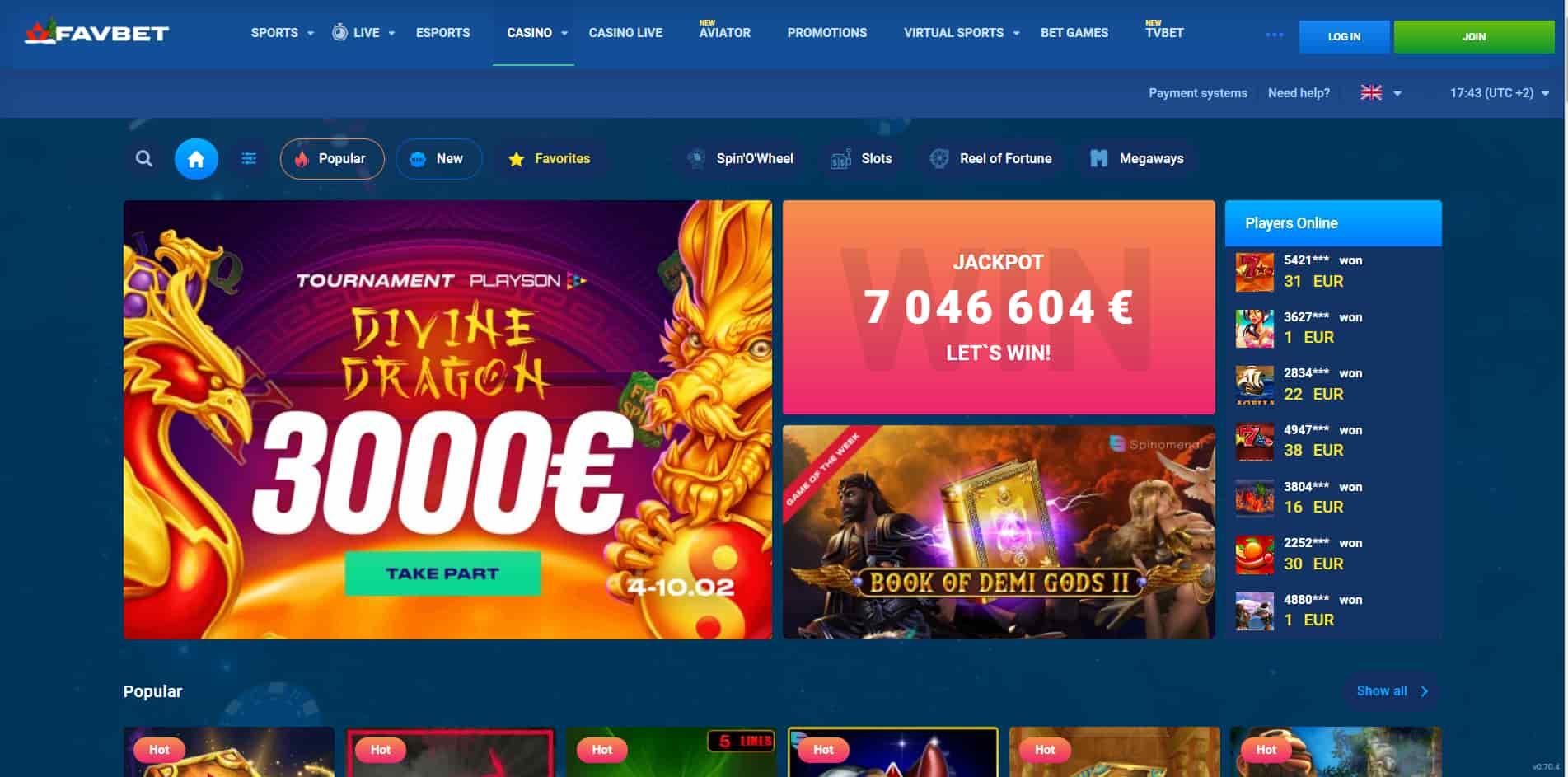 FavBet casino homepage