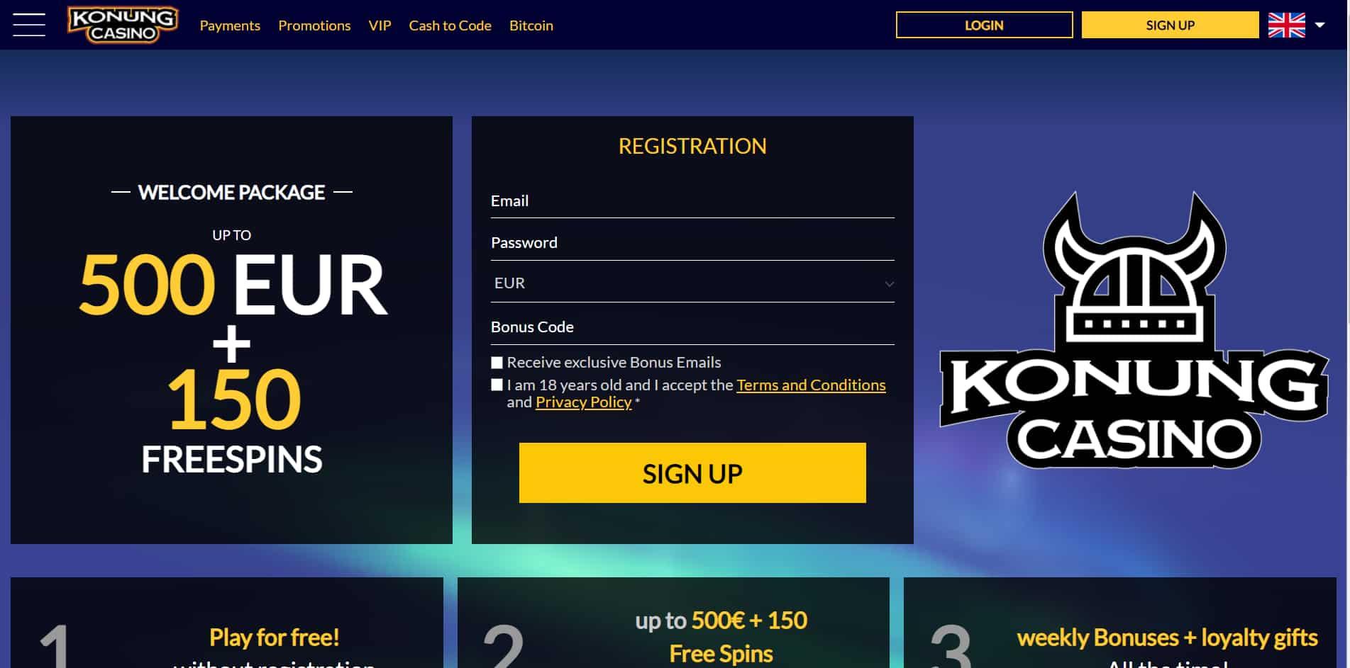 Konung casino homepage