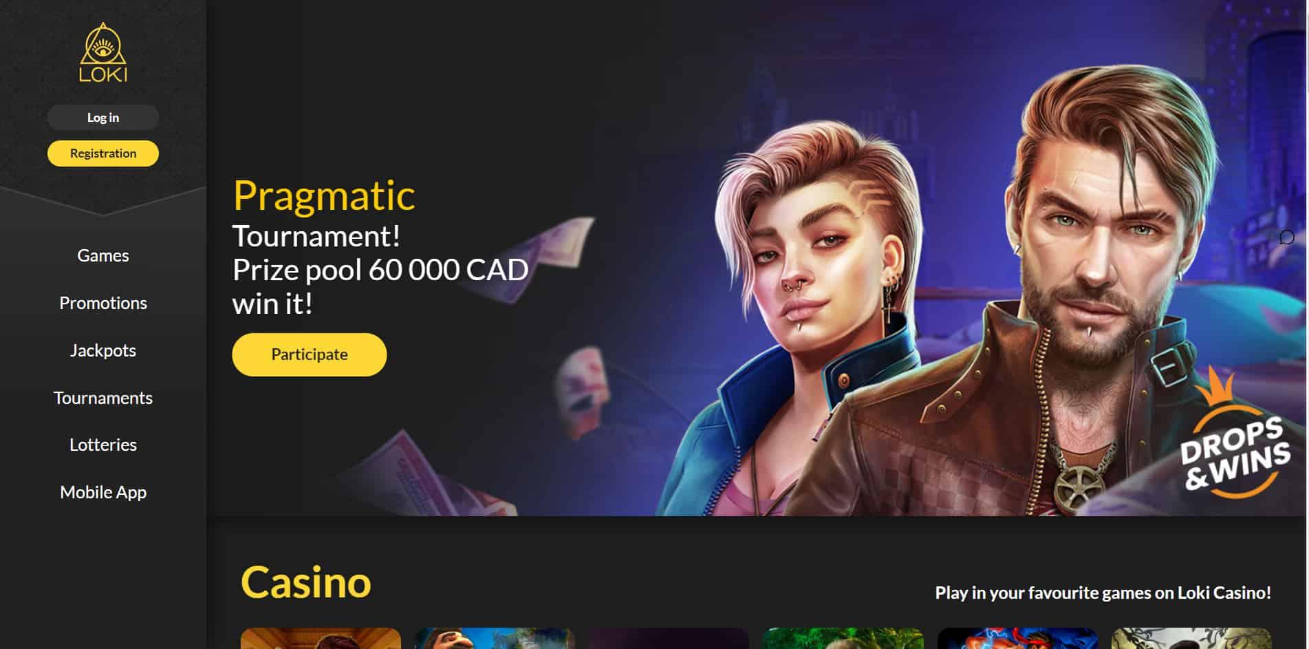 Loki.com casino homepage