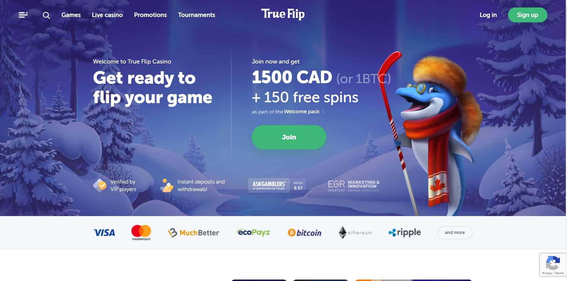 True Flip casino homepage