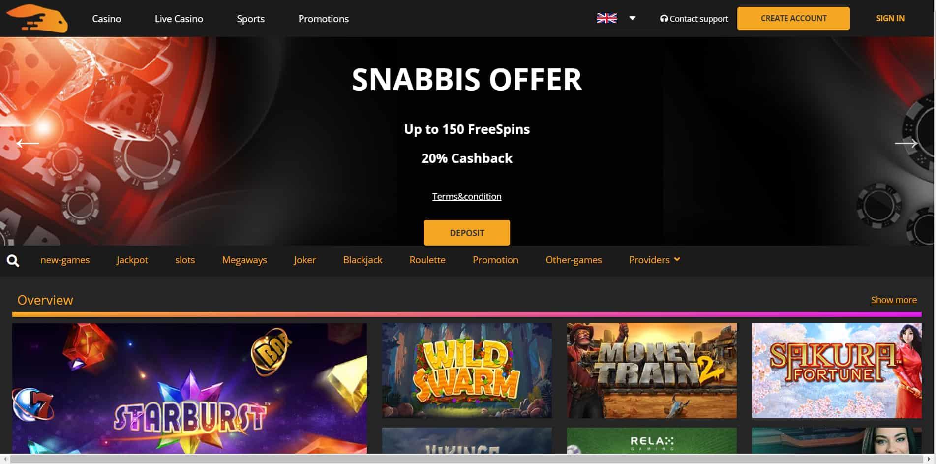 Snabbis casino homepage