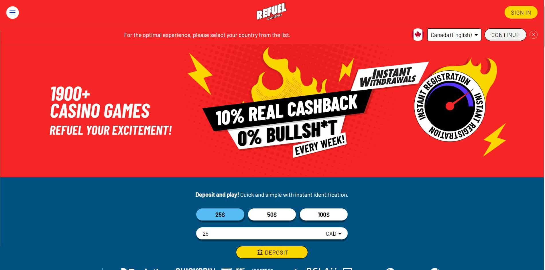 Refuel casino homepage