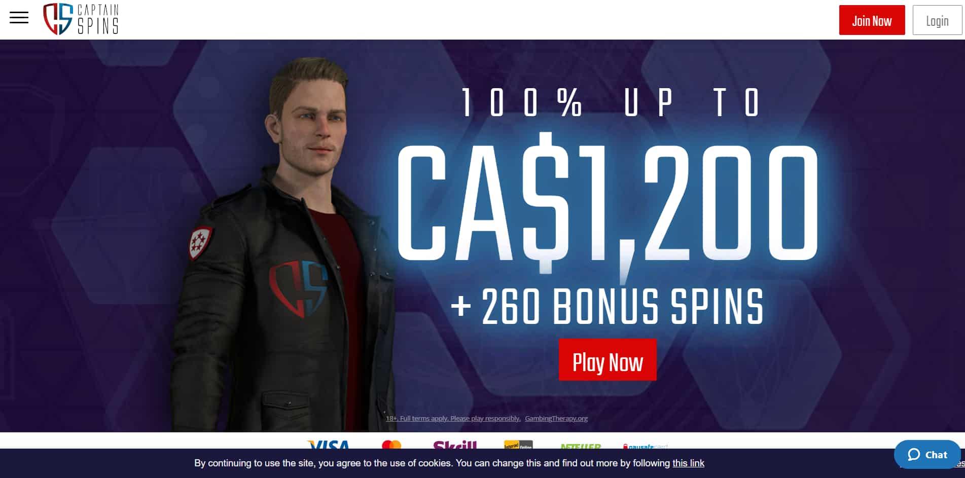 CaptainSpins casino homepage