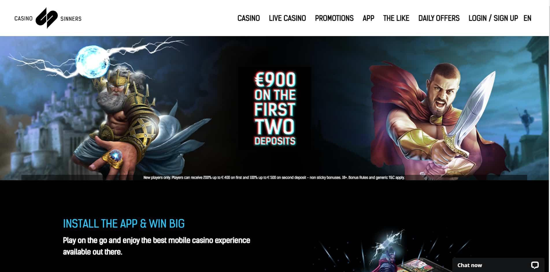 Casino Sinners casino homepage