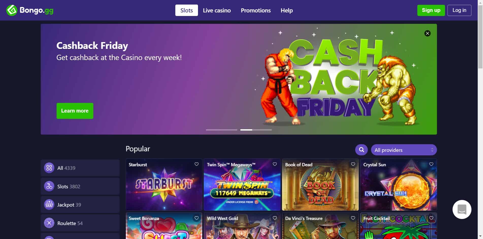 Bongo casino homepage