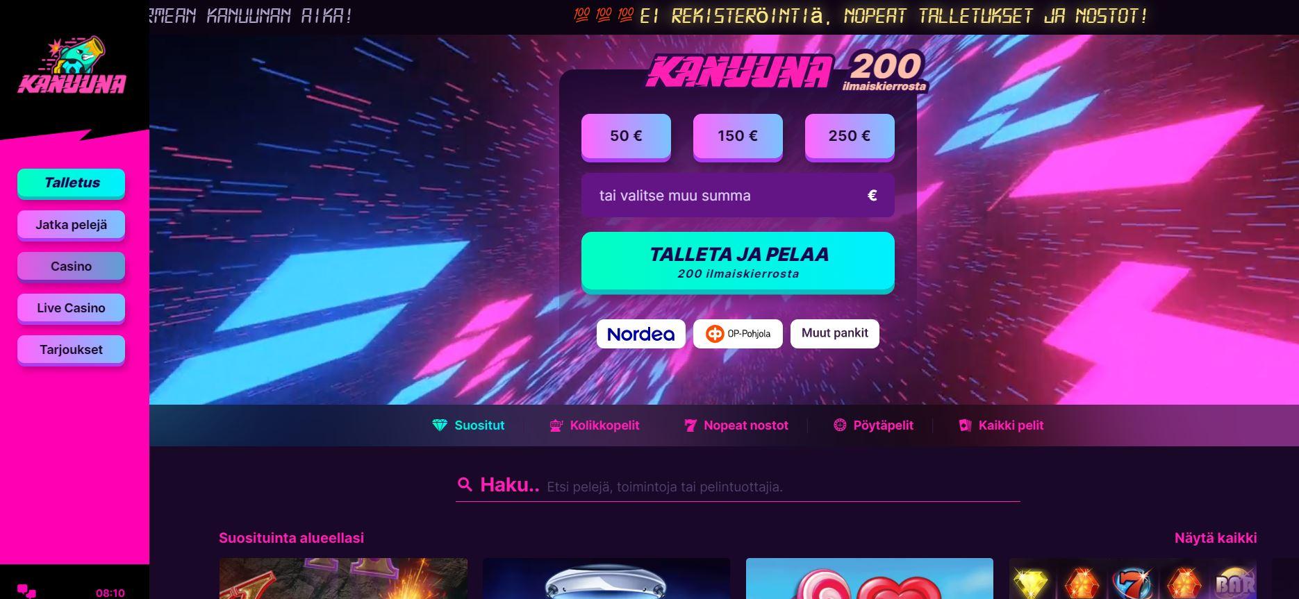 Kanuuna casino homepage
