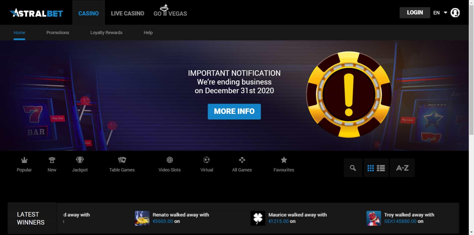 AstralBet Casino Homepage
