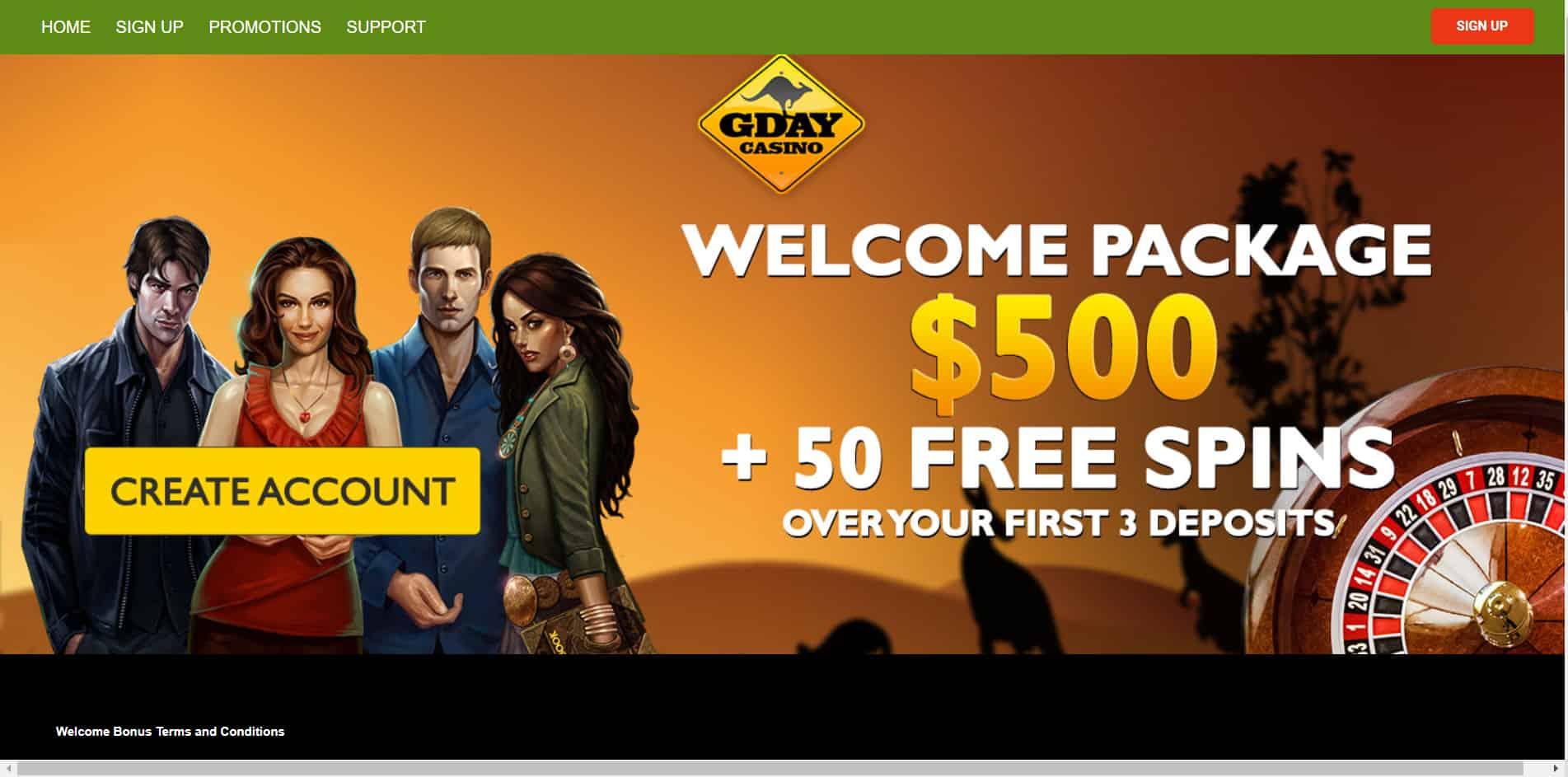 G'Day casino homepage