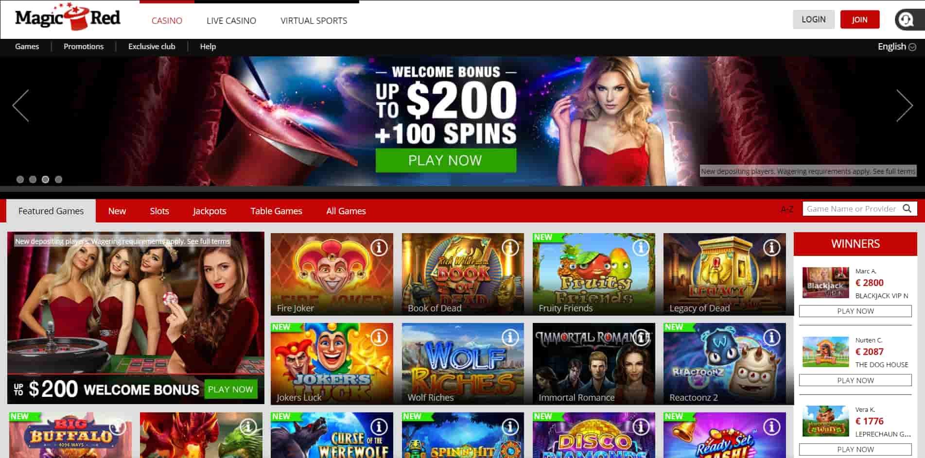 Magic Red casino homepage