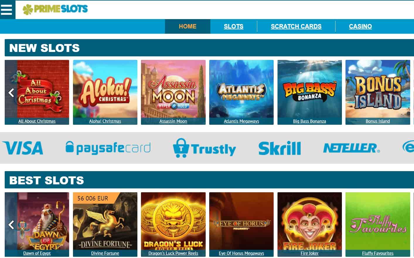 Prime Slots casino homepage