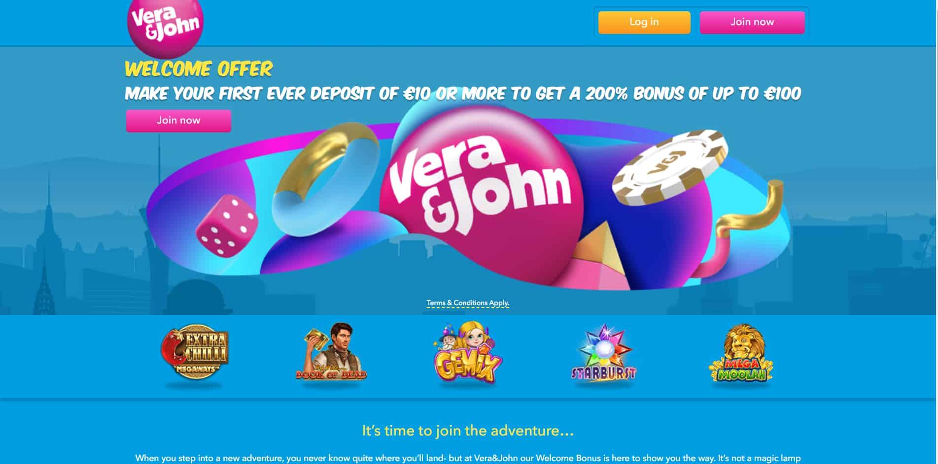 Vera & John casino homepage