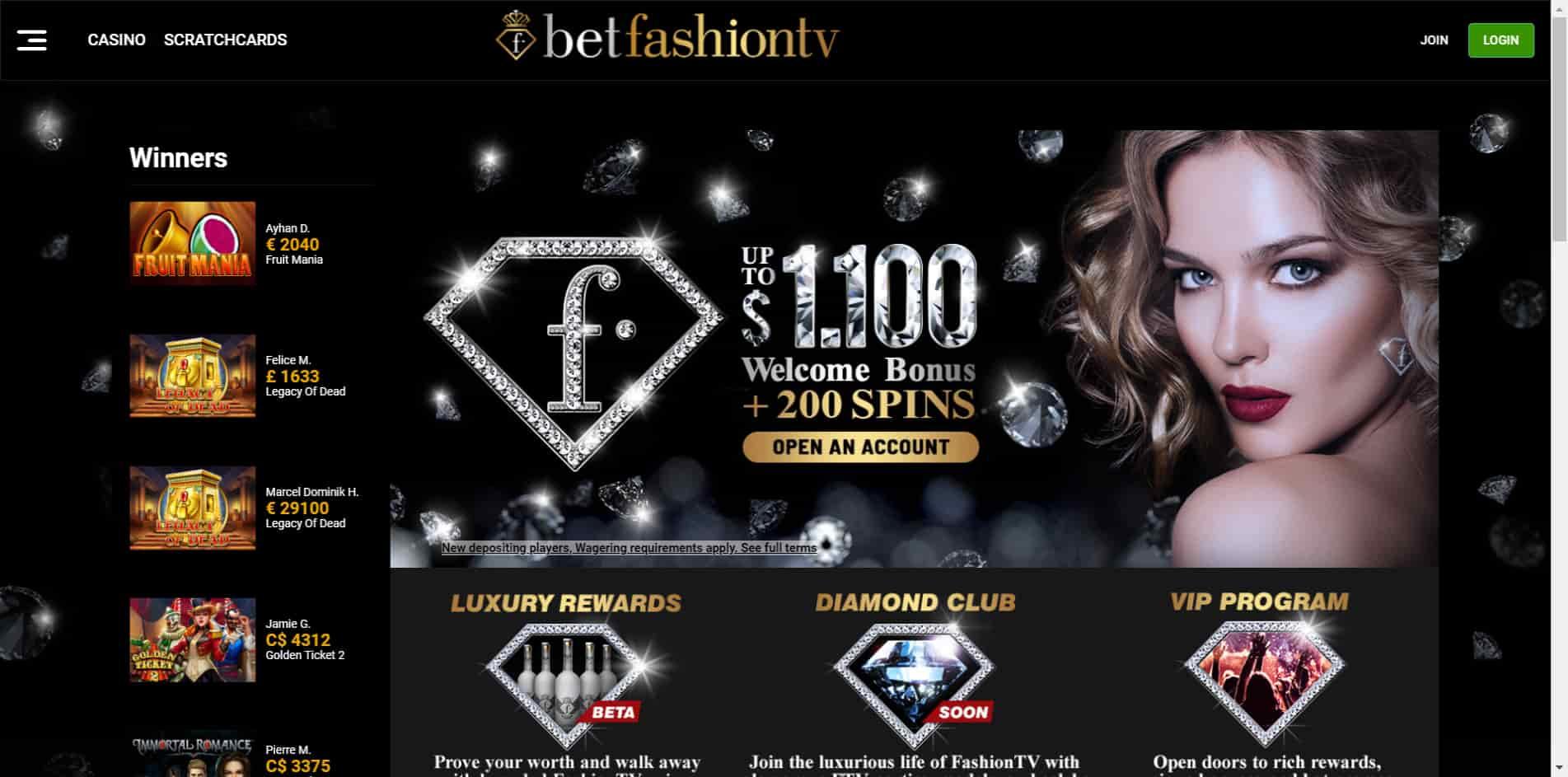 BetFashionTV casino homepage