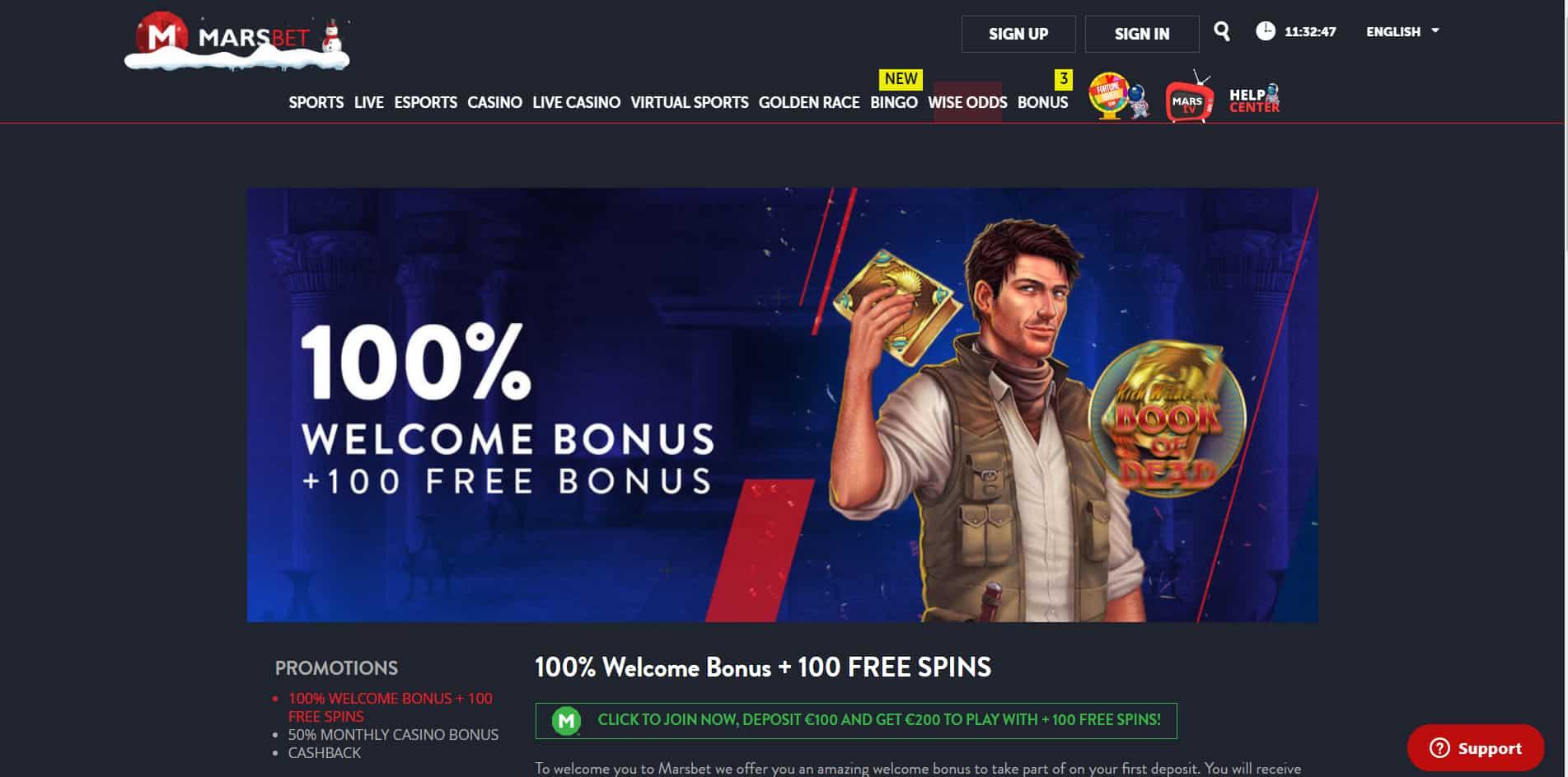 Marsbet casino homepage